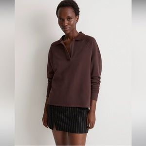 Madewell Betterterry Polo Sweatshirt in Chocolate Raisin (XXS)